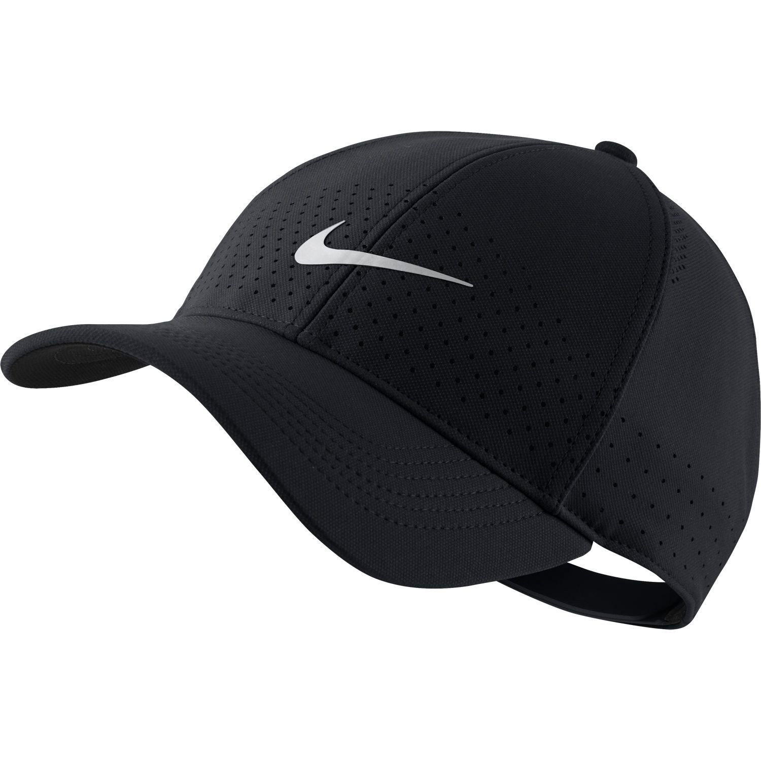 black nike hat with red swoosh