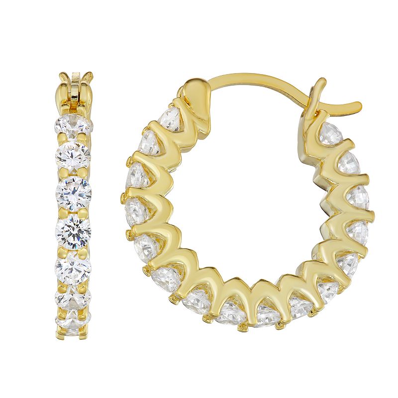 14K Gold over Sterling Silver Cubic Zirconia Hoop Earrings, Womens