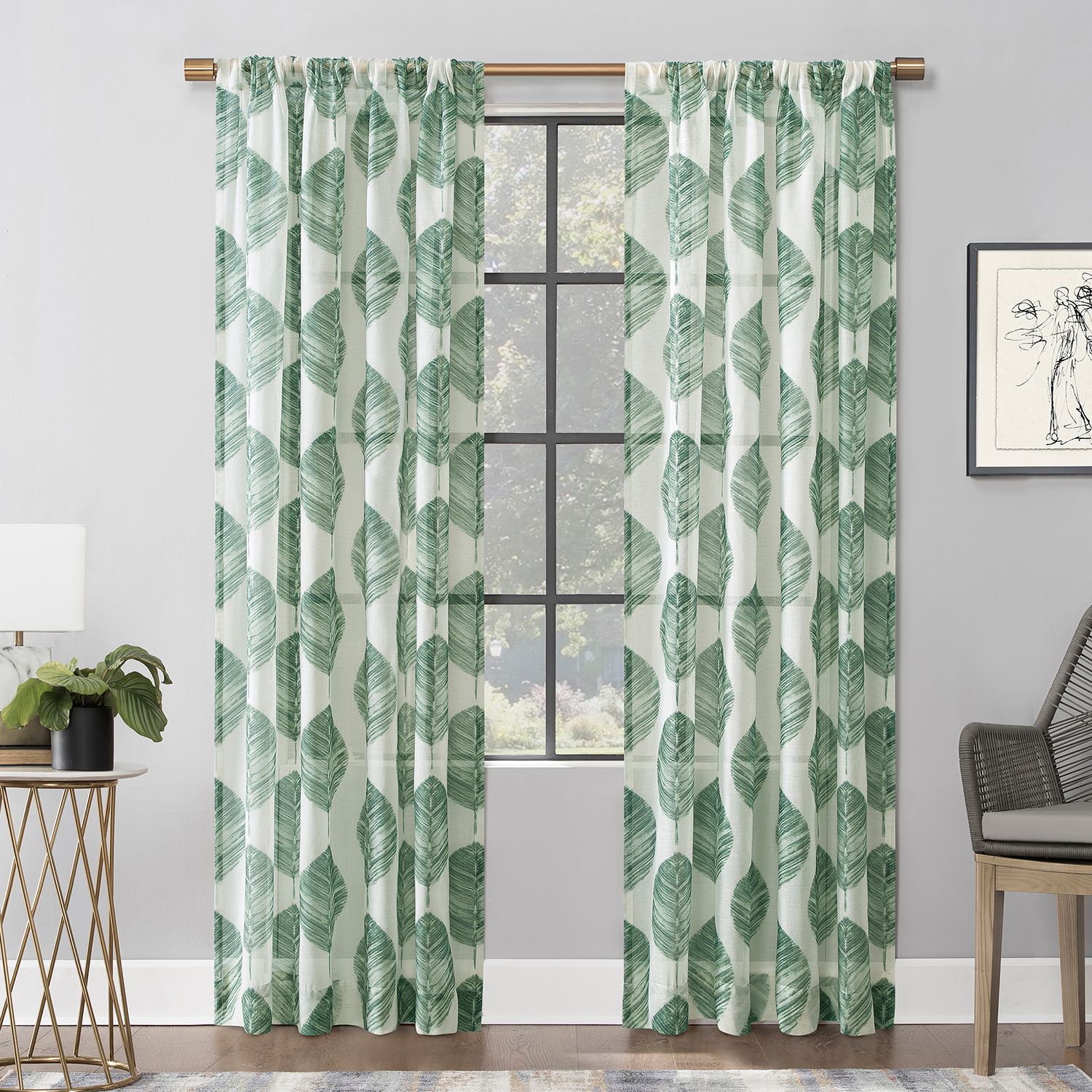 Scott Living 1 Panel Angelou Leaf Textured Sheer Window Curtain