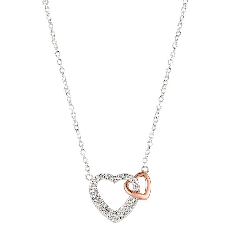 Brilliance Two Tone Double Heart Necklace with Crystals, Womens, Size: 18