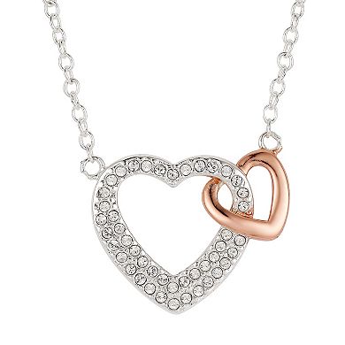 Brilliance Two Tone Double Heart Necklace with Crystals