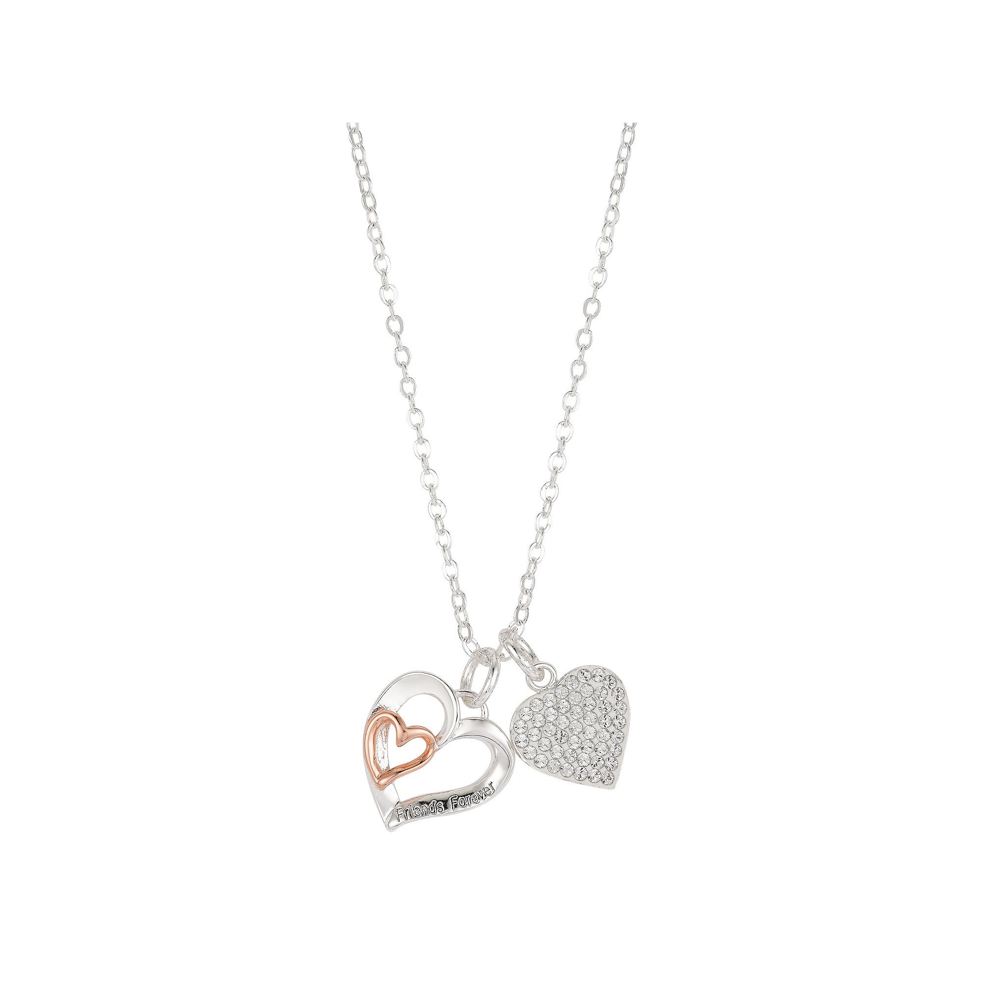Brilliance Crystal Friends Forever Double Heart Charm Necklace, Women