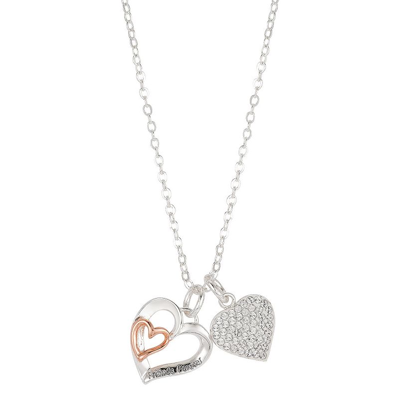 Brilliance Crystal Friends Forever Double Heart Charm Necklace, Women