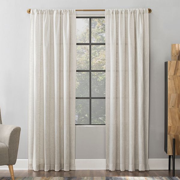 52"x63" Scott Living Sheer Wallis Crosshatch Slub Textured Linen Rod Pocket Curtain Panel Off-White