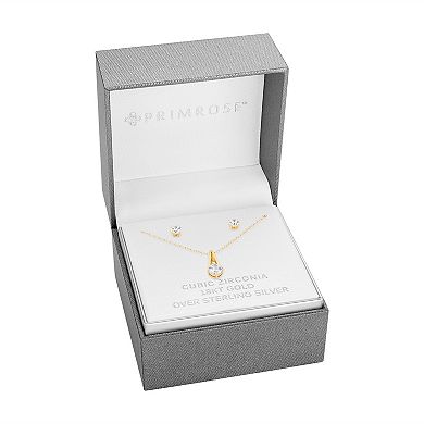 PRIMROSE 18k Gold Over Silver Cubic Zirconia Pendant Necklace & Stud Earring Set