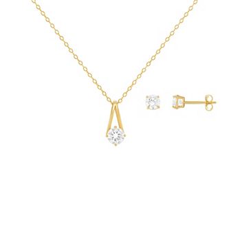 PRIMROSE 18k Gold Over Silver Cubic Zirconia Pendant Necklace & Stud Earring Set