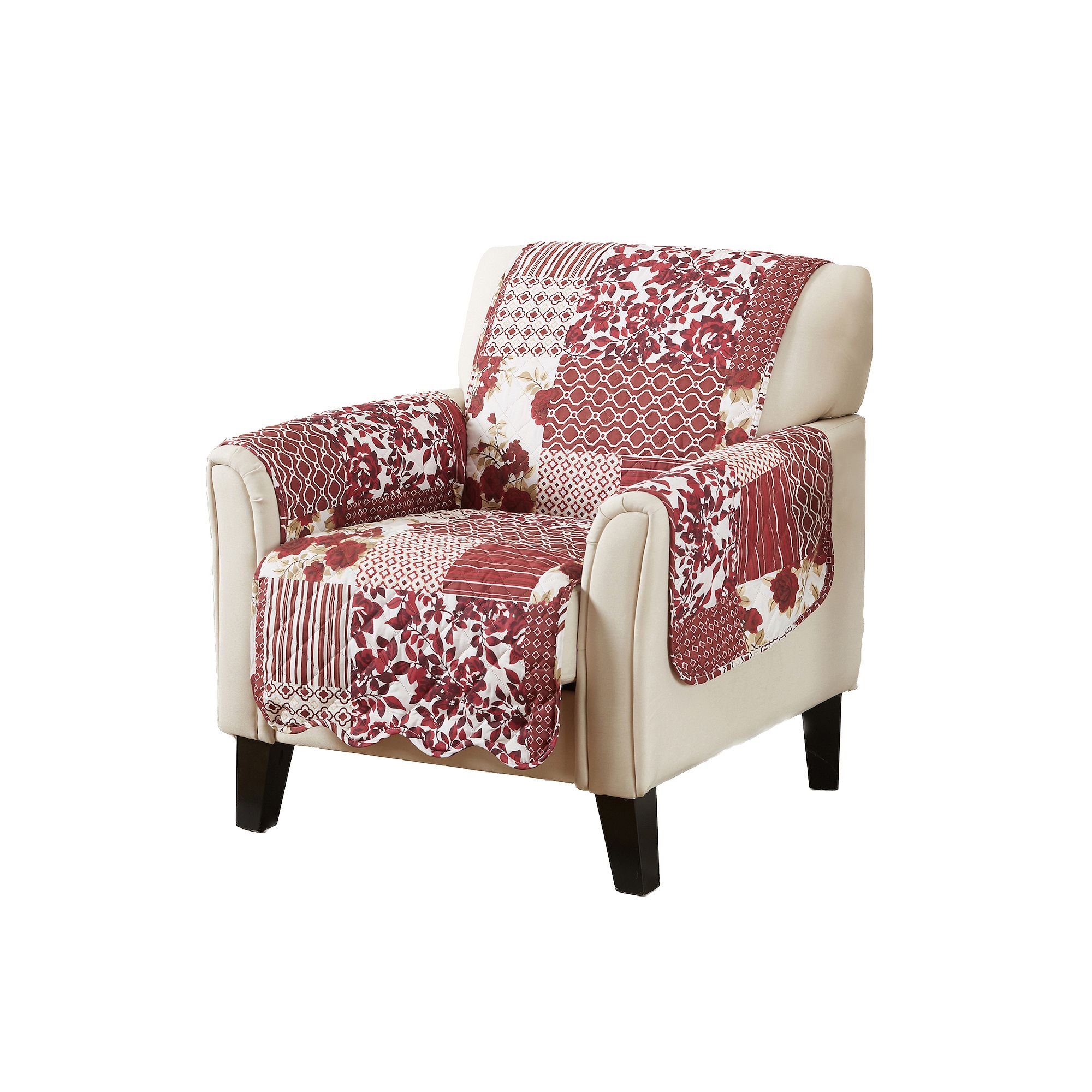Great Bay Home Patchwork Scalloped Chair Furniture Protector, Red