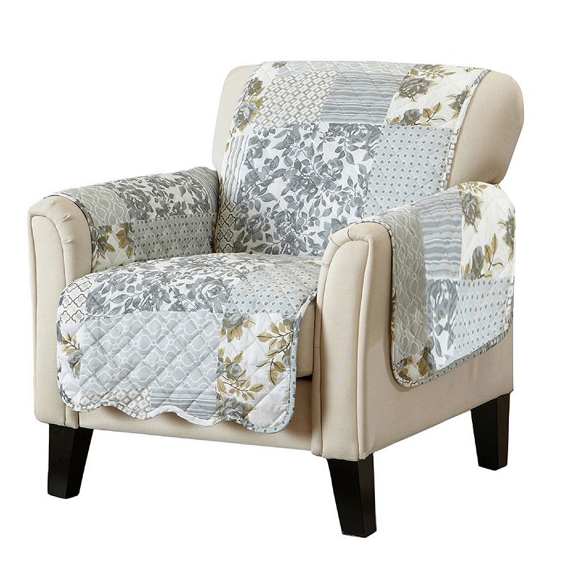 Great Bay Home Patchwork Scalloped Chair Furniture Protector, Gray