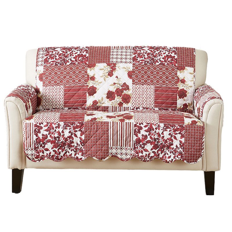 Great Bay Home Patchwork Scalloped Loveseat Furniture Protector, Red