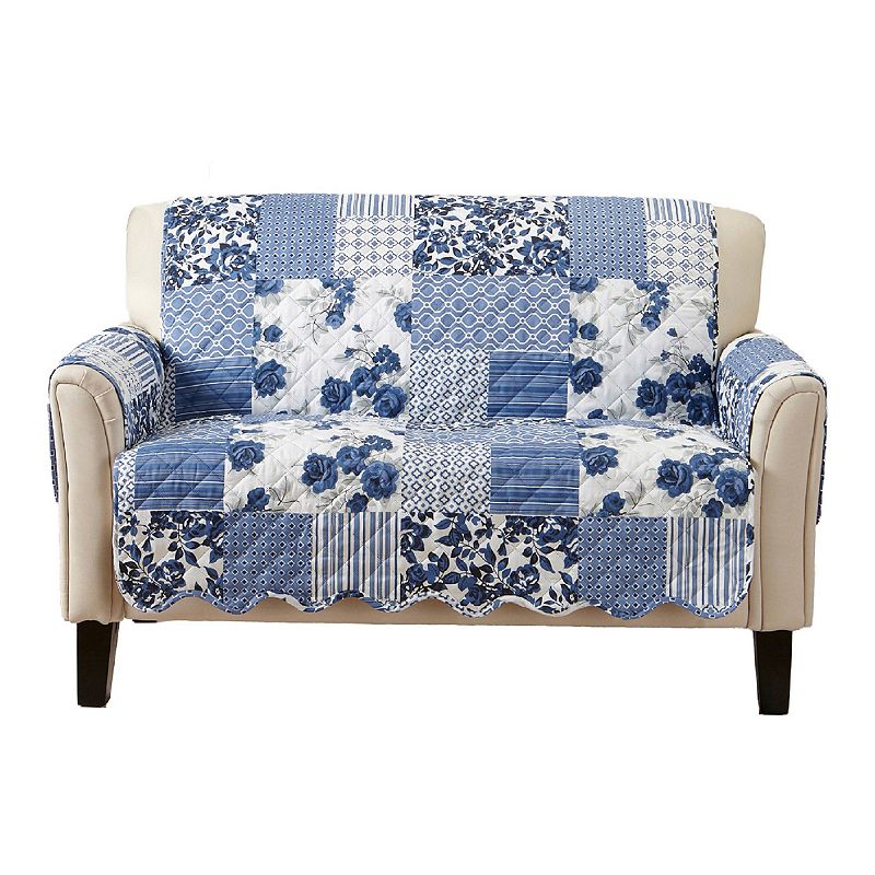 Great Bay Home Patchwork Scalloped Loveseat Furniture Protector, Blue