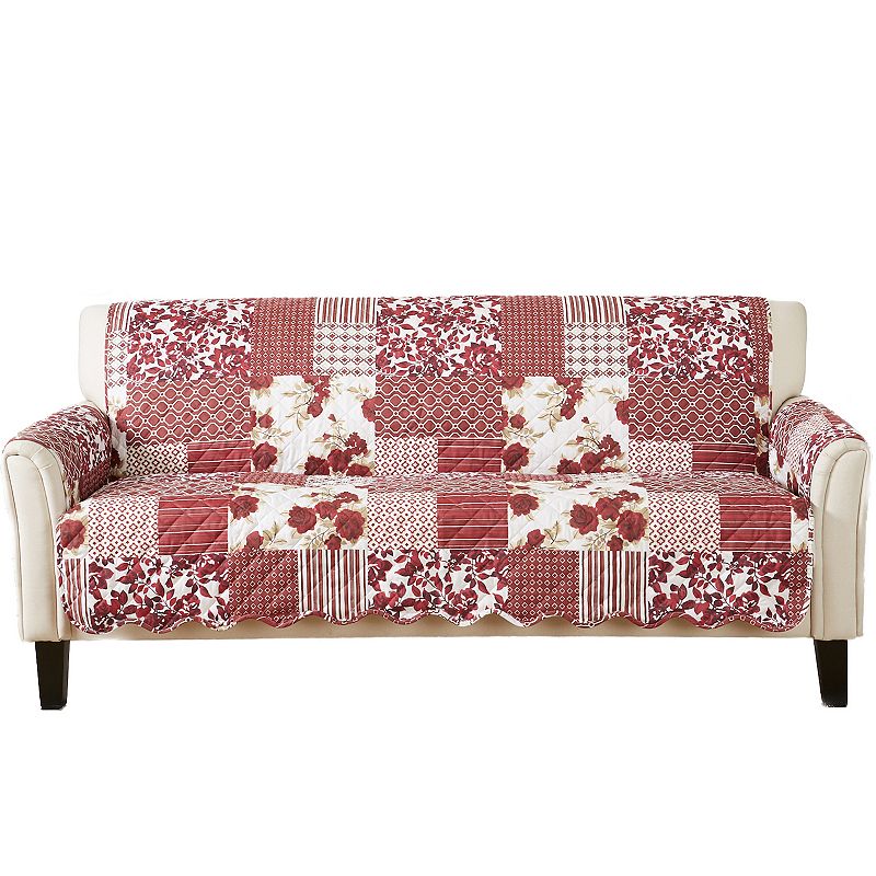 Great Bay Home Patchwork Scalloped Sofa Furniture Protector, Red