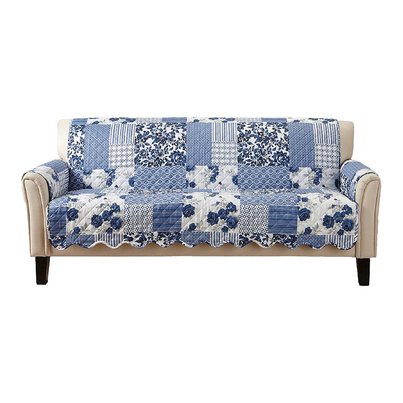 Great Bay Home Patchwork Scalloped Sofa Furniture Protector, Blue