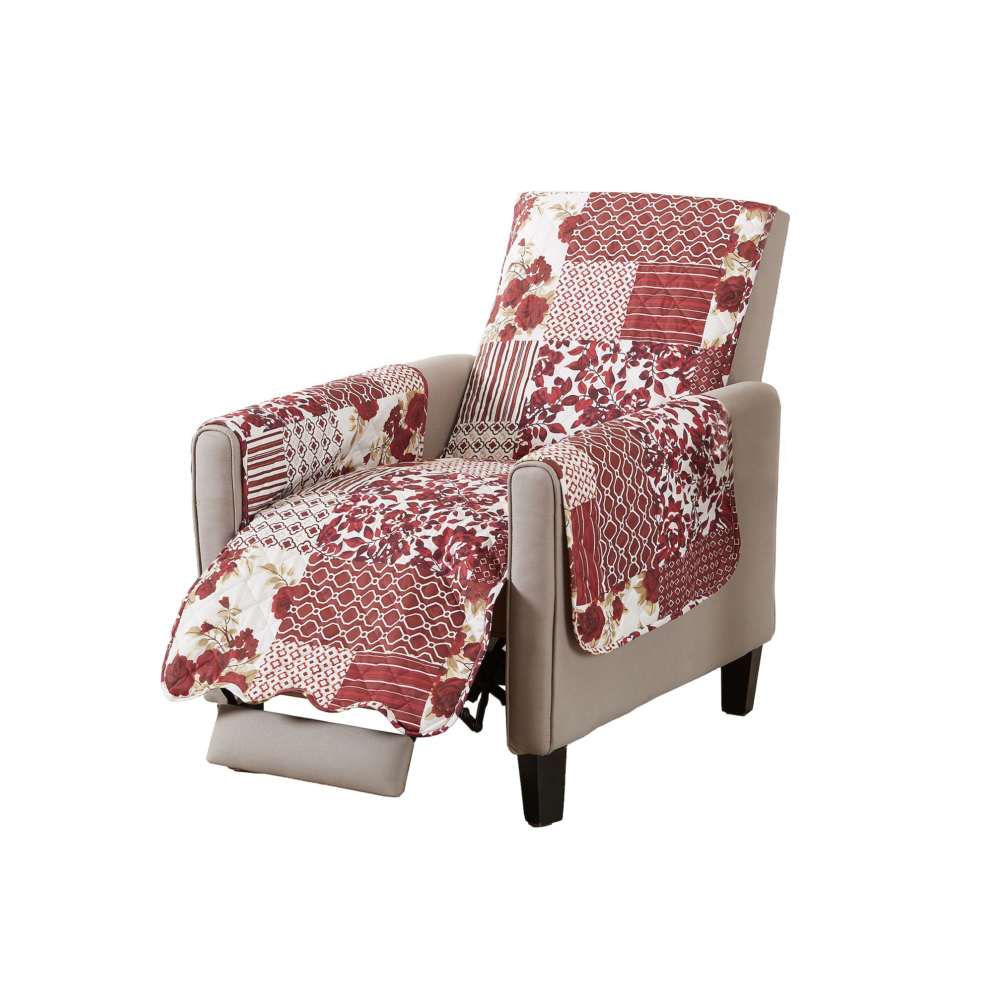 Great Bay Home Patchwork Scalloped Recliner Furniture Protector, Red