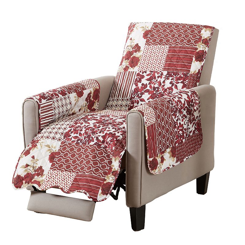 Great Bay Home Patchwork Scalloped Recliner Furniture Protector, Red