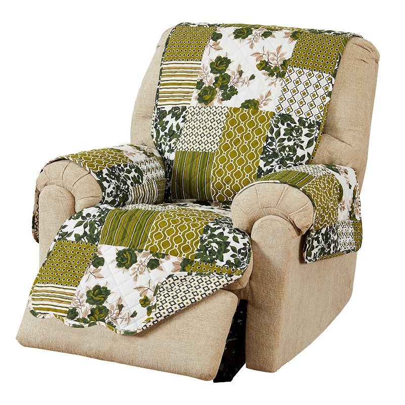 Great Bay Home Patchwork Scalloped Recliner Furniture Protector, Green