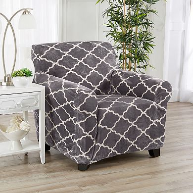 Great Bay Home Printed Velvet Plush Form Fit Stretch Chair Slipcover