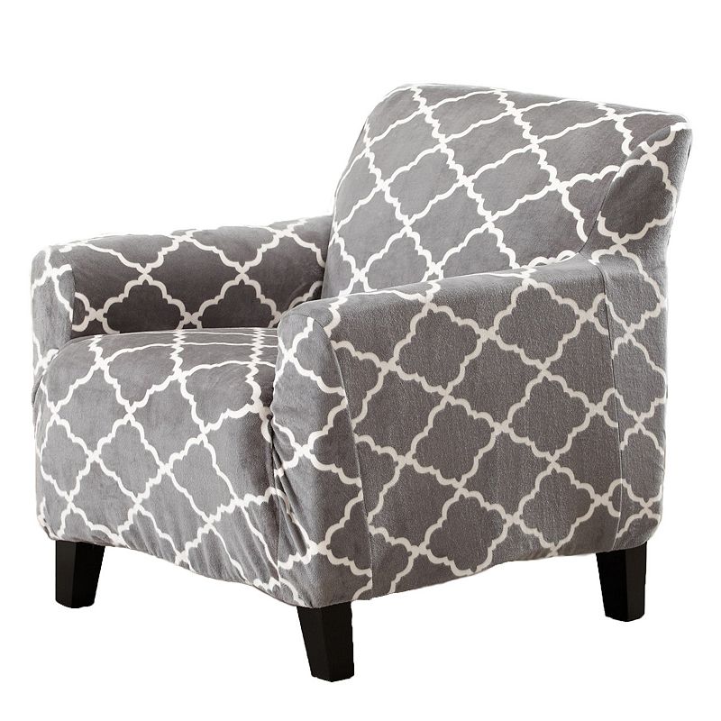 Great Bay Home Printed Velvet Plush Form Fit Stretch Chair Slipcover, Grey,