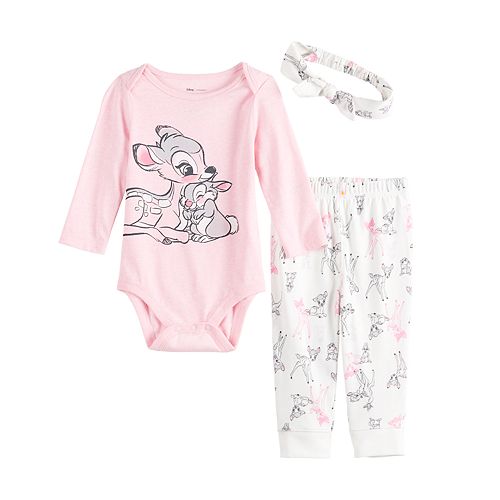 Disney's Bambi Baby Girl Graphic Bodysuit, Pants & Hat Set by Jumping ...