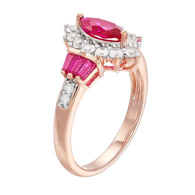 14k Rose Gold Over Silver Lab-Created Ruby & Lab-Created White Sapphire Marquise Halo Ring