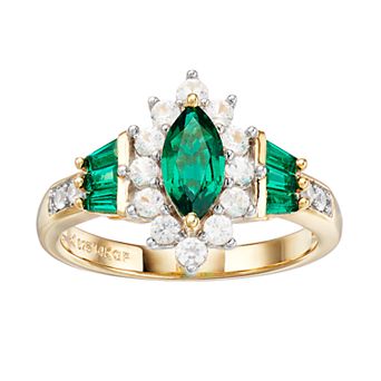 14k Gold Over Silver Lab-Created Emerald & Lab-Created White Sapphire Ring