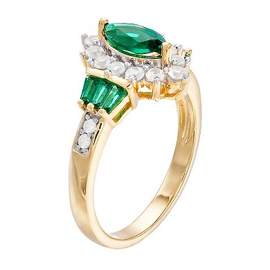 14k Gold Over Silver Lab-Created Emerald & Lab-Created White Sapphire Ring
