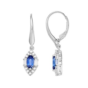 Sterling Silver Lab-Created Ceylon Sapphire & Lab-Created White Sapphire Earrings