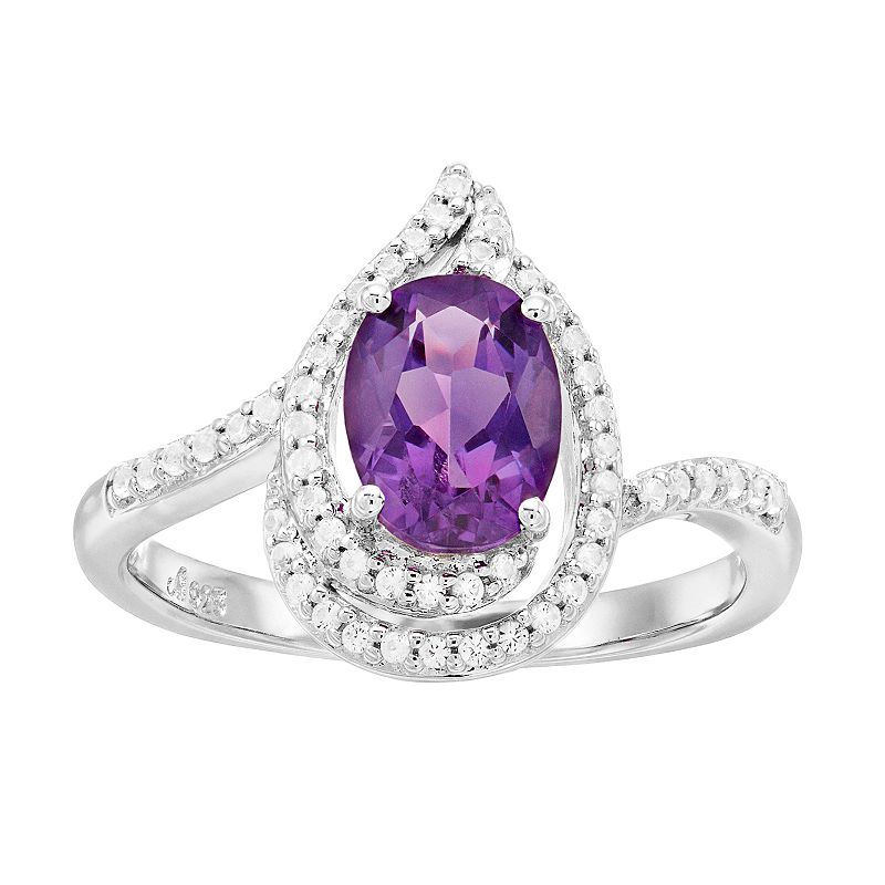 Sterling Silver Amethyst & Lab-Created White Sapphire Oval Ring, Womens, S