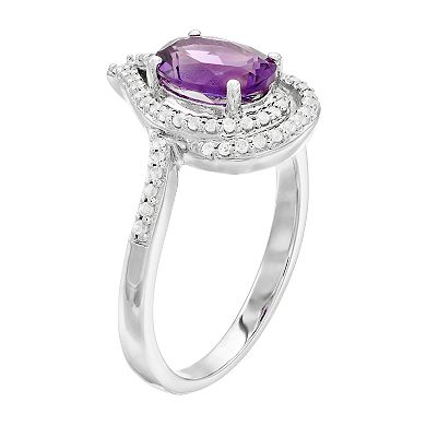 Sterling Silver Amethyst & Lab-Created White Sapphire Oval Ring