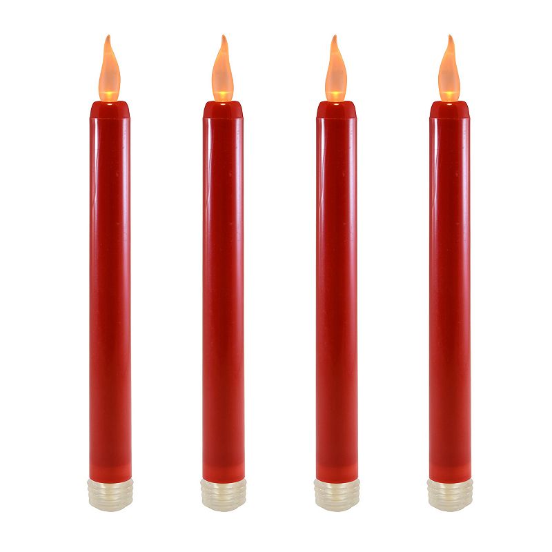 LumaBase Battery Operated LED Flameless Taper Candles - Set of 4 (Red)