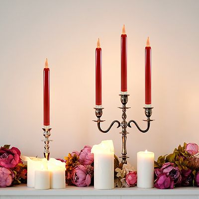 LumaBase Battery Operated Taper Candles Red Set of 4