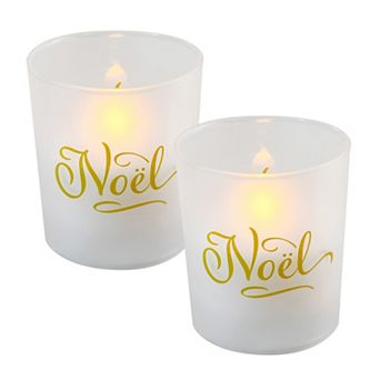 LumaBase "Noel" Wax Filled LED Candle Set in Glass Holders