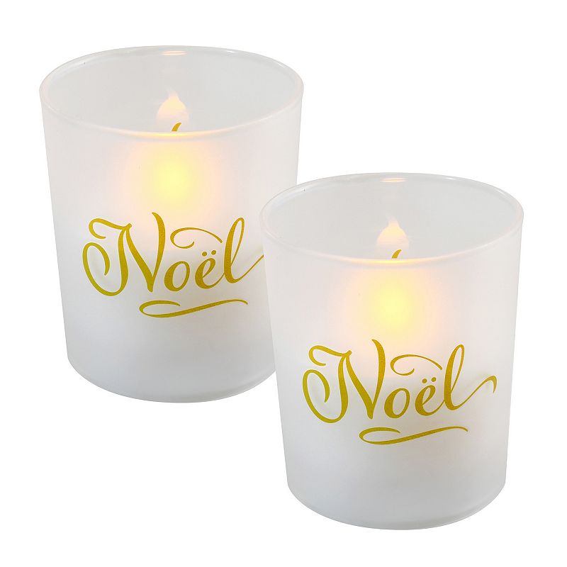 LumaBase Noel Wax Filled LED Candle Set in Glass Holders, Multicolor