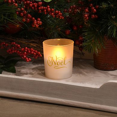 LumaBase "Noel" Wax Filled LED Candle Set in Glass Holders