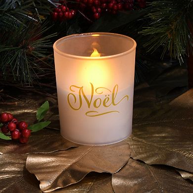 LumaBase "Noel" Wax Filled LED Candle Set in Glass Holders