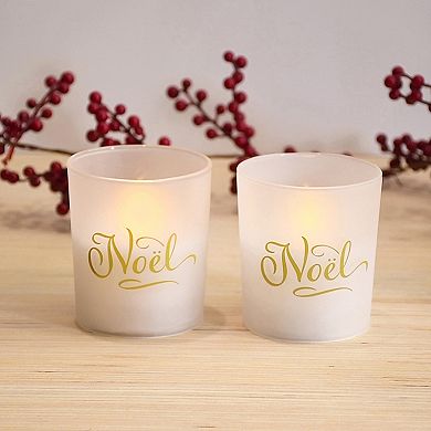 LumaBase "Noel" Wax Filled LED Candle Set in Glass Holders