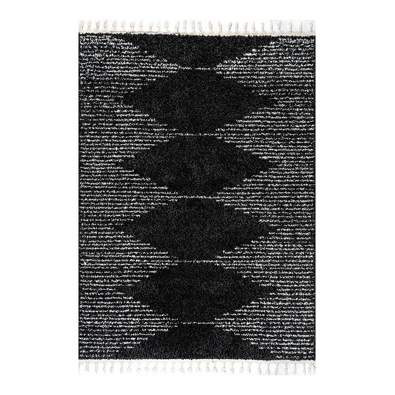 nuLOOM Bria Moroccan Diamond Tassel Rug, Black, 10X14 Ft