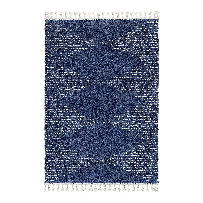 nuLOOM Bria Moroccan Diamond Tassel Rug, Blue, 8X10 Ft