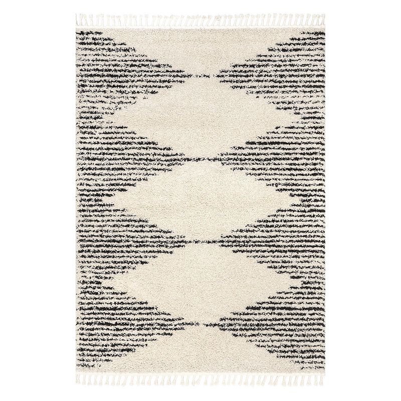 nuLOOM Bria Moroccan Diamond Tassel Rug, White, 12X18 Ft