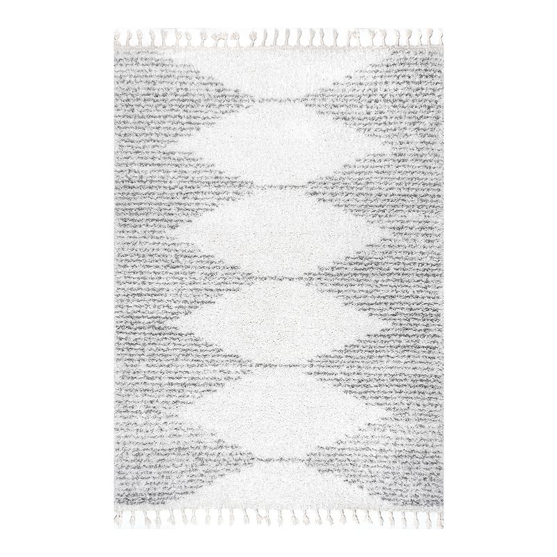 nuLOOM Bria Moroccan Diamond Tassel Rug, White, 10X14 Ft