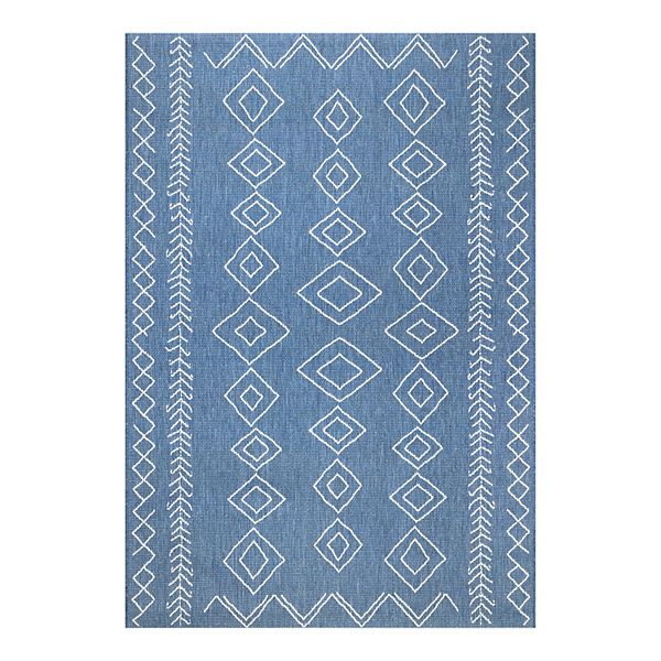 Nuloom Serna Diamond 10 Square Indoor/Outdoor Area Rug for Living Room Patio Deck Front Porch Kitchen, Blue/Ivory