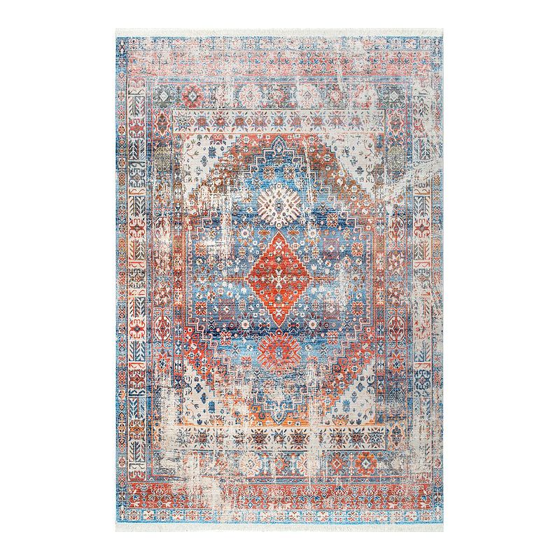 nuLOOM Farley Medallion Fringe Rug, Blue, 10X13 Ft