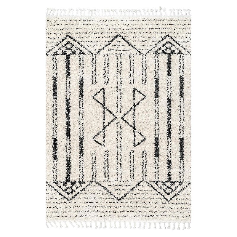 nuLOOM Janna Geometric Striped Tassel Rug, White, 9X12 Ft