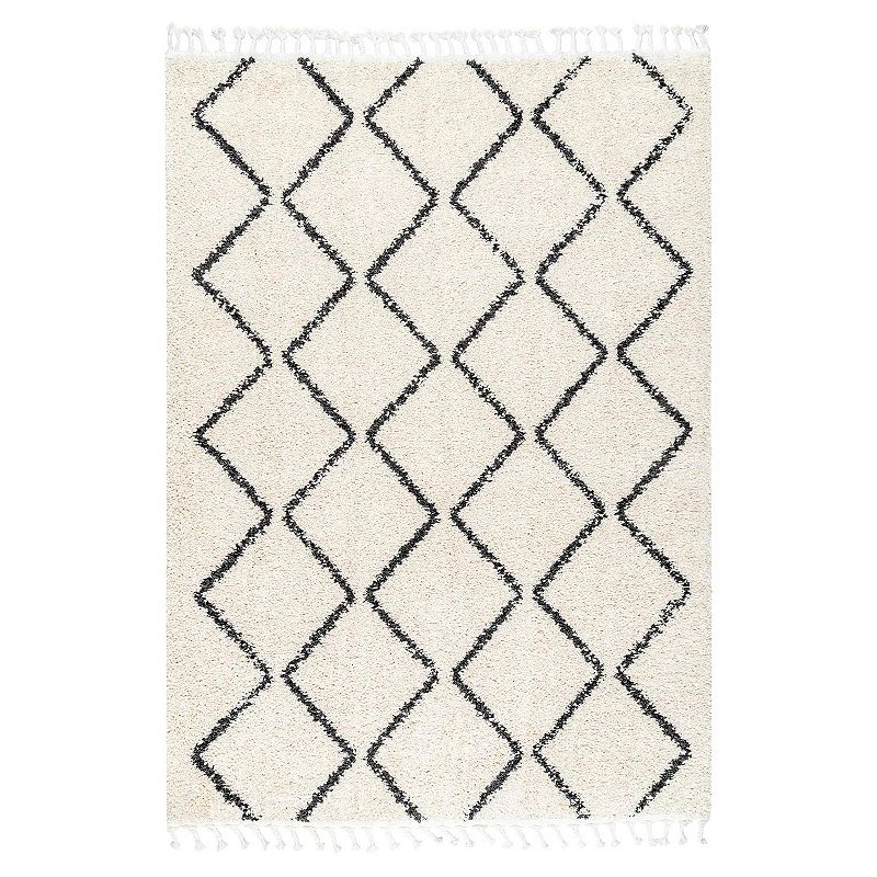 nuLOOM Michelle Diamond Trellis Tassel Rug, White, 9X12 Ft