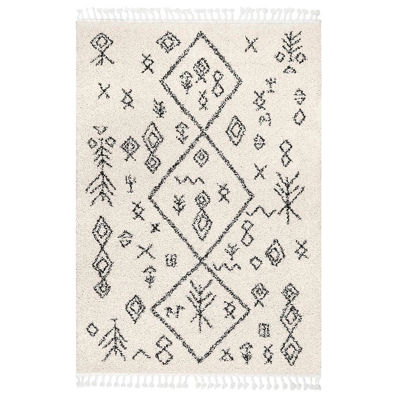 nuLOOM Kayla Moroccan Abstract Tassel Rug, White, 9X12 Ft