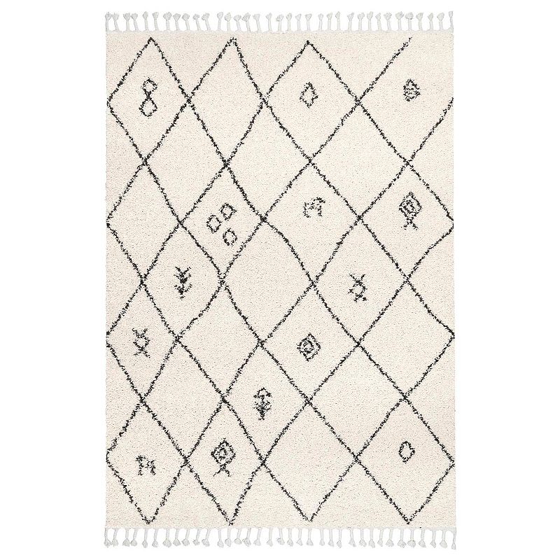 nuLOOM Chrissy Moroccan Trellis Tassel Rug, White, 9X12 Ft