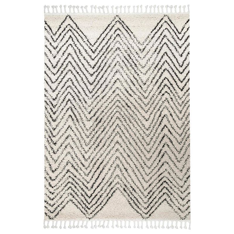 nuLOOM Amanda Moroccan Chevron Tassel Rug, White, 9X12 Ft