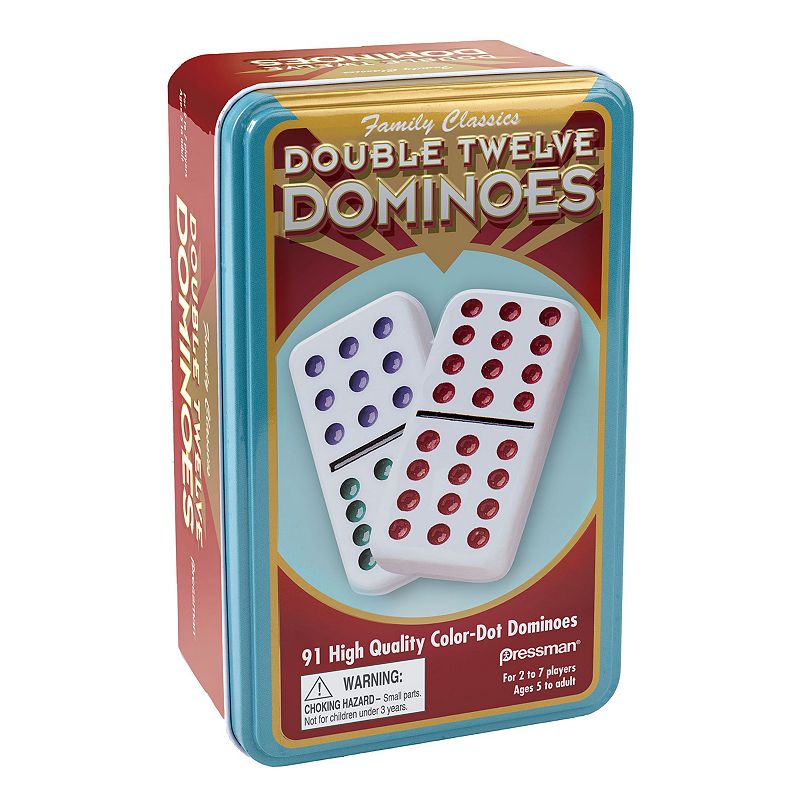 Dominoes: Double Twelve Color Dot Dominoes in Tin by Pressman Toy, Multicol