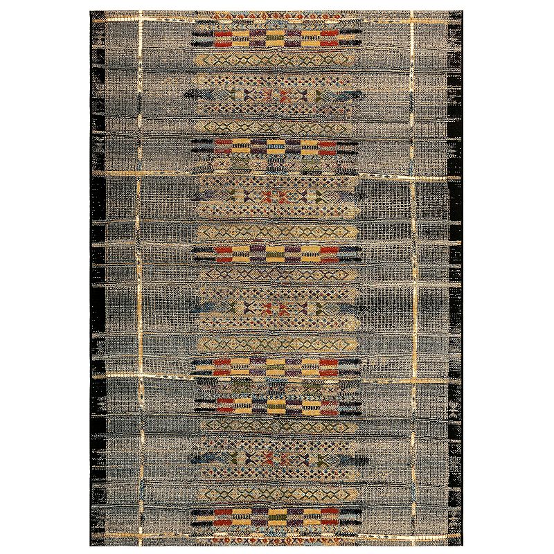 Liora Manne Marina Tribal Stripe Indoor Outdoor Rug, Black, 5X7.5 Ft