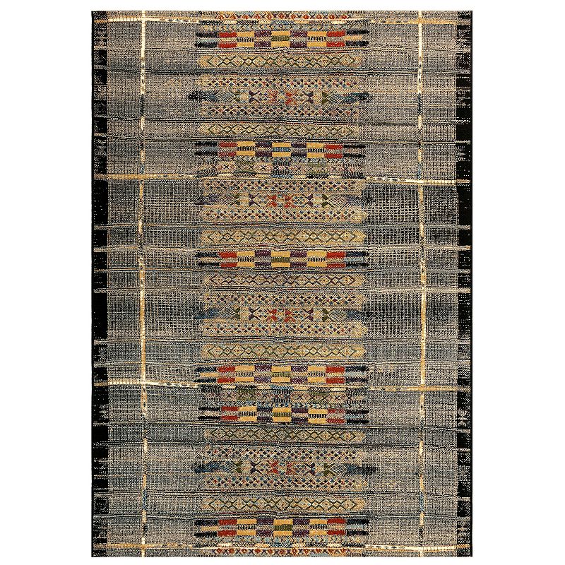 Liora Manne Marina Tribal Stripe Indoor Outdoor Rug, Black, 9X12 Ft