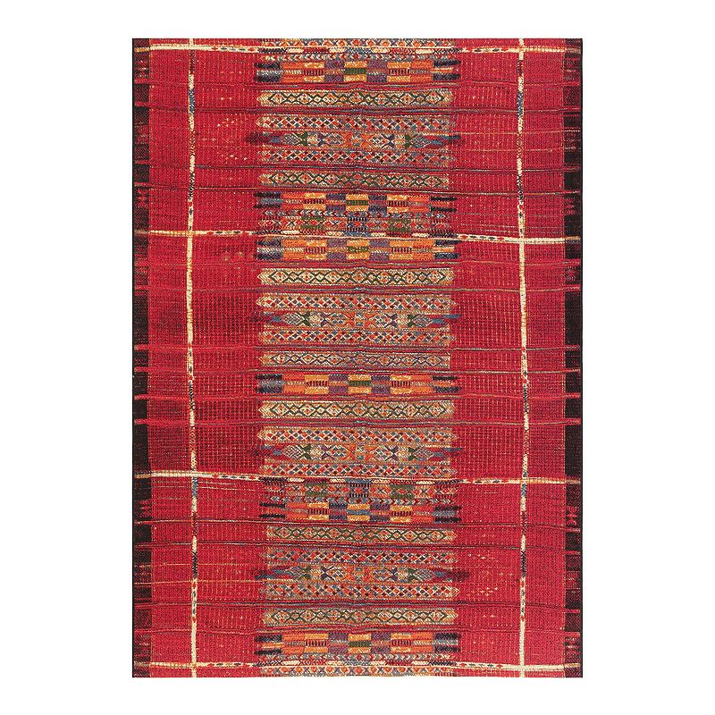 Liora Manne Marina Tribal Stripe Indoor Outdoor Rug, Red, 6.5X9.5 Ft
